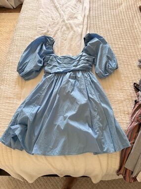 Abercrombie & Fitch Light Blue Puff-Sleeve spring Dress